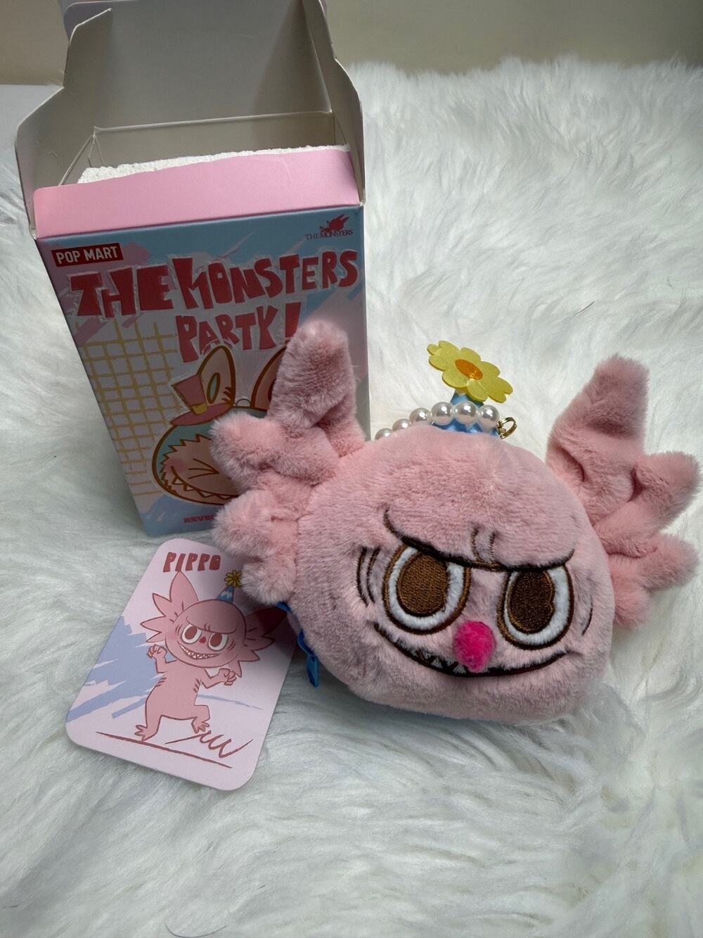 POP MART The Monsters Labubu Party Reversible Plush Pippo Pink Blue Opened Box